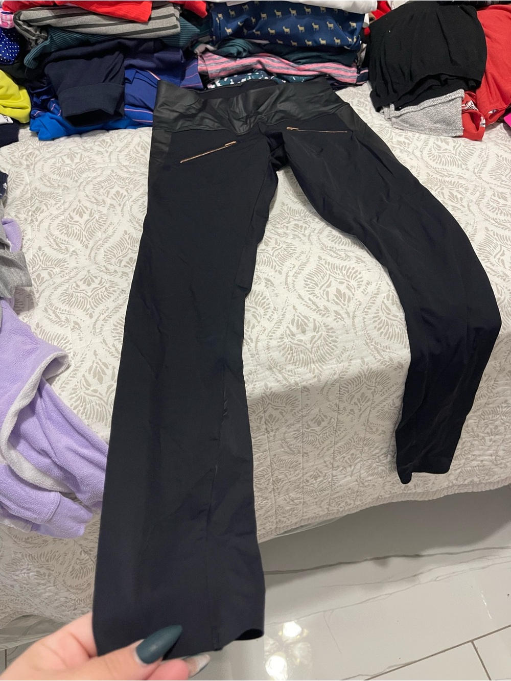 ADAY Black Wide-Leg Stretch Pants with Zip Pocket Detail